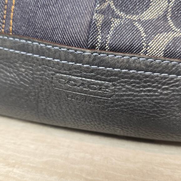 Coach Vtg Y2K Denim Patchwork Whiskey Leather Trim Shoulder Tote Bag 10003 - Picture 2 of 10